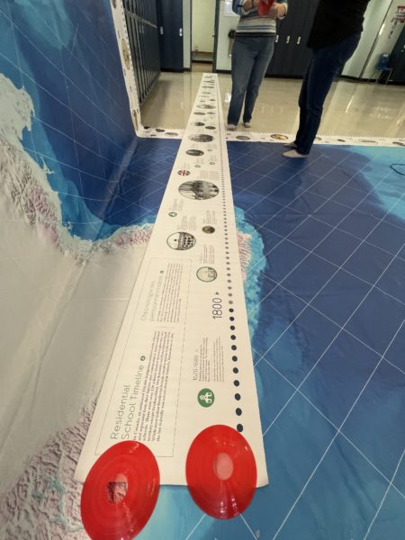 A timeline frames the 8 m x 11 m atlas. There is also an additional residential school timeline that accompanies the IPAC atlas.