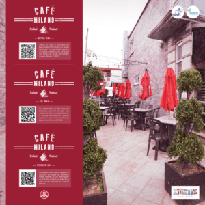 Image of the Café Milano and the QR code to access the balado