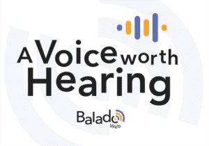 Logo of Balado that reads "a voice worth hearing"